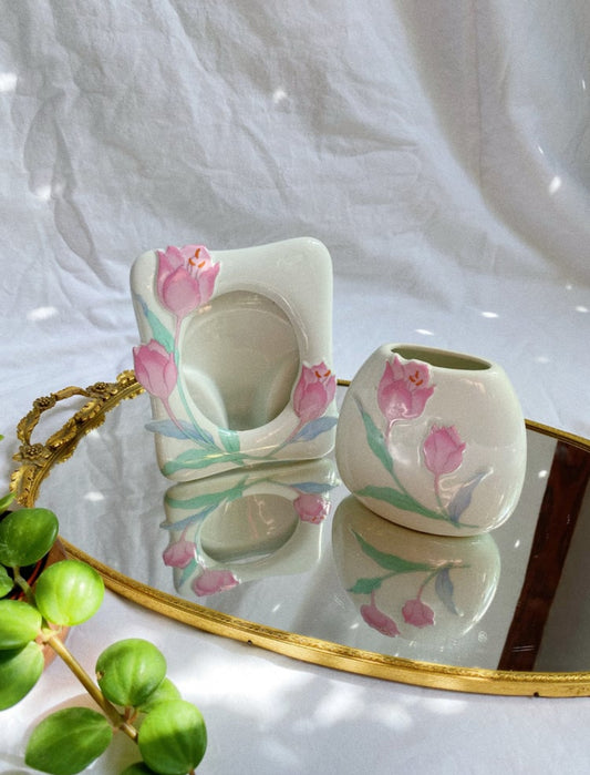 Vintage Porcelain Photo Frame & Vase
