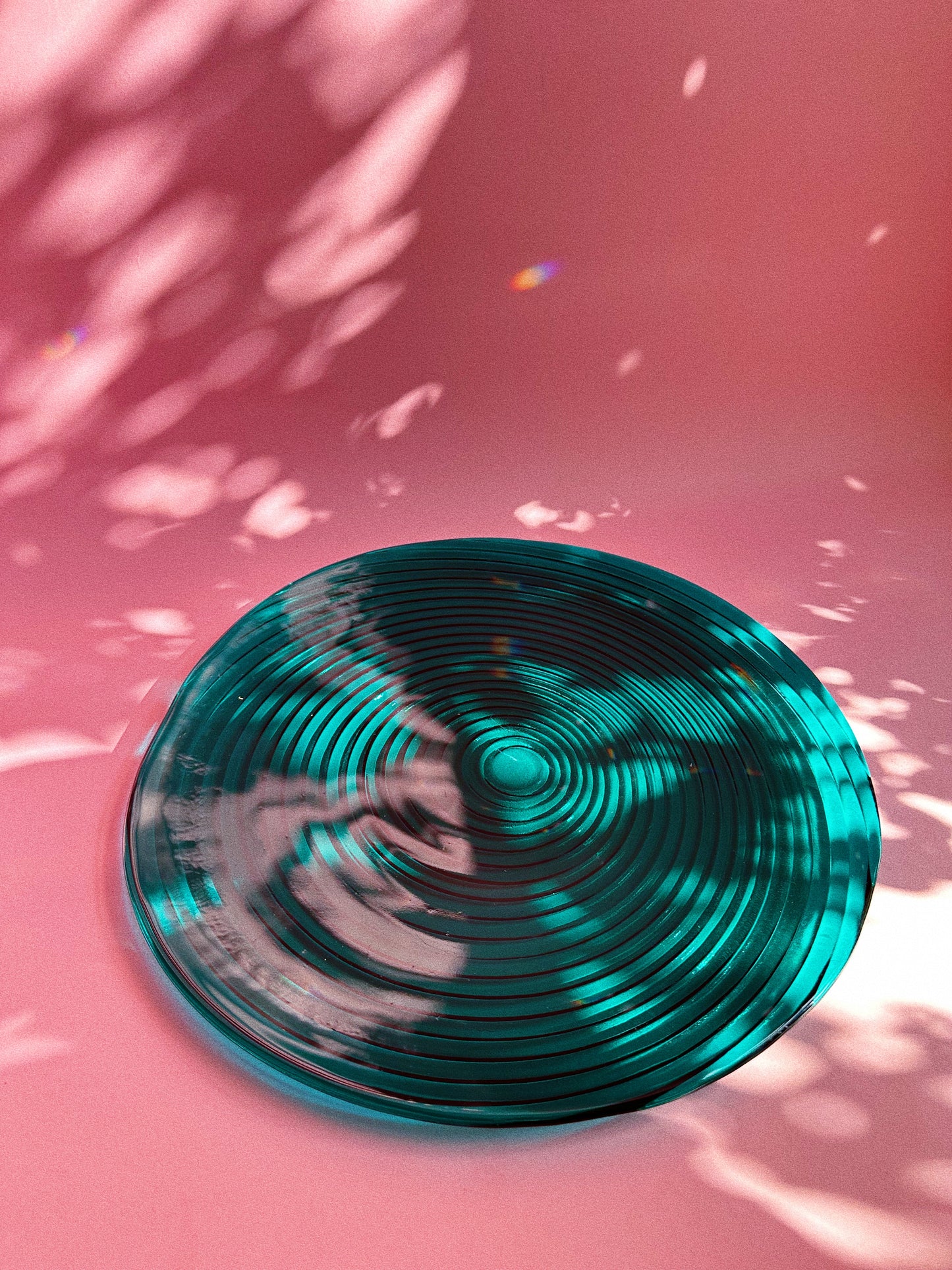 Vintage Swirly Aqua Art Glass Platter