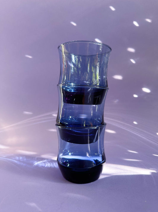 Vintage Libbey Apollo Blue Rocks Glasses - Set of 3 - MCM Barware