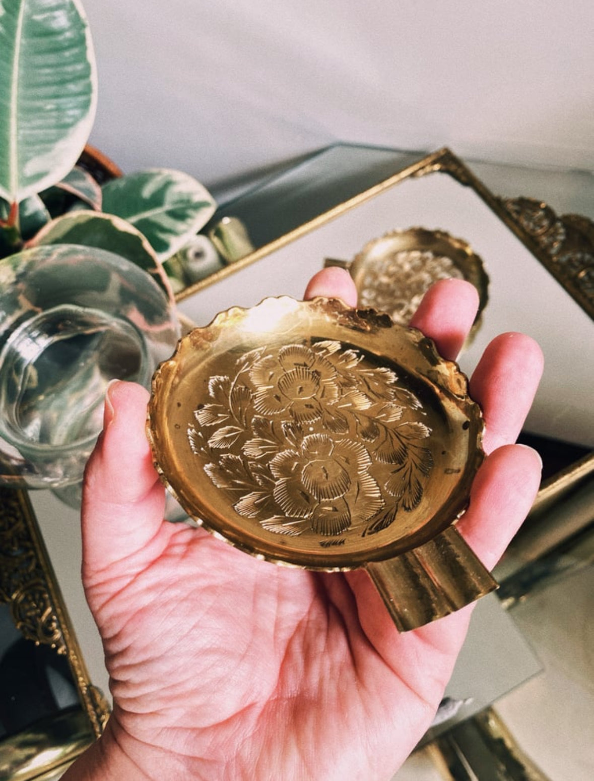 Vintage Stackable Etched Brass Ashtrays