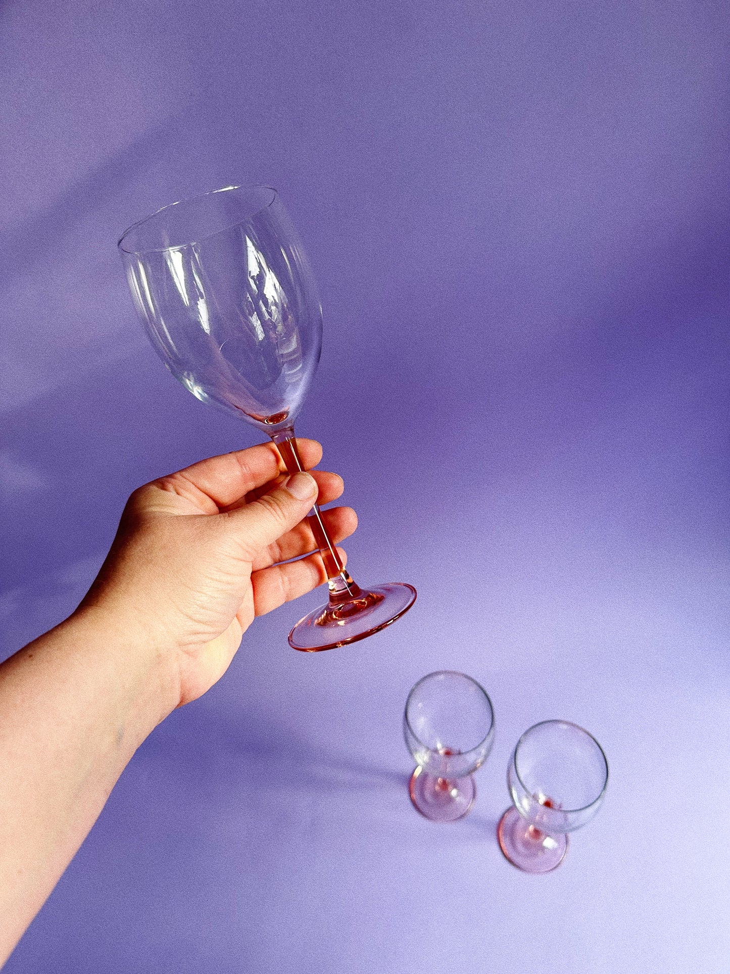 Set of 3 Pink Stemmed French Wine Glasses