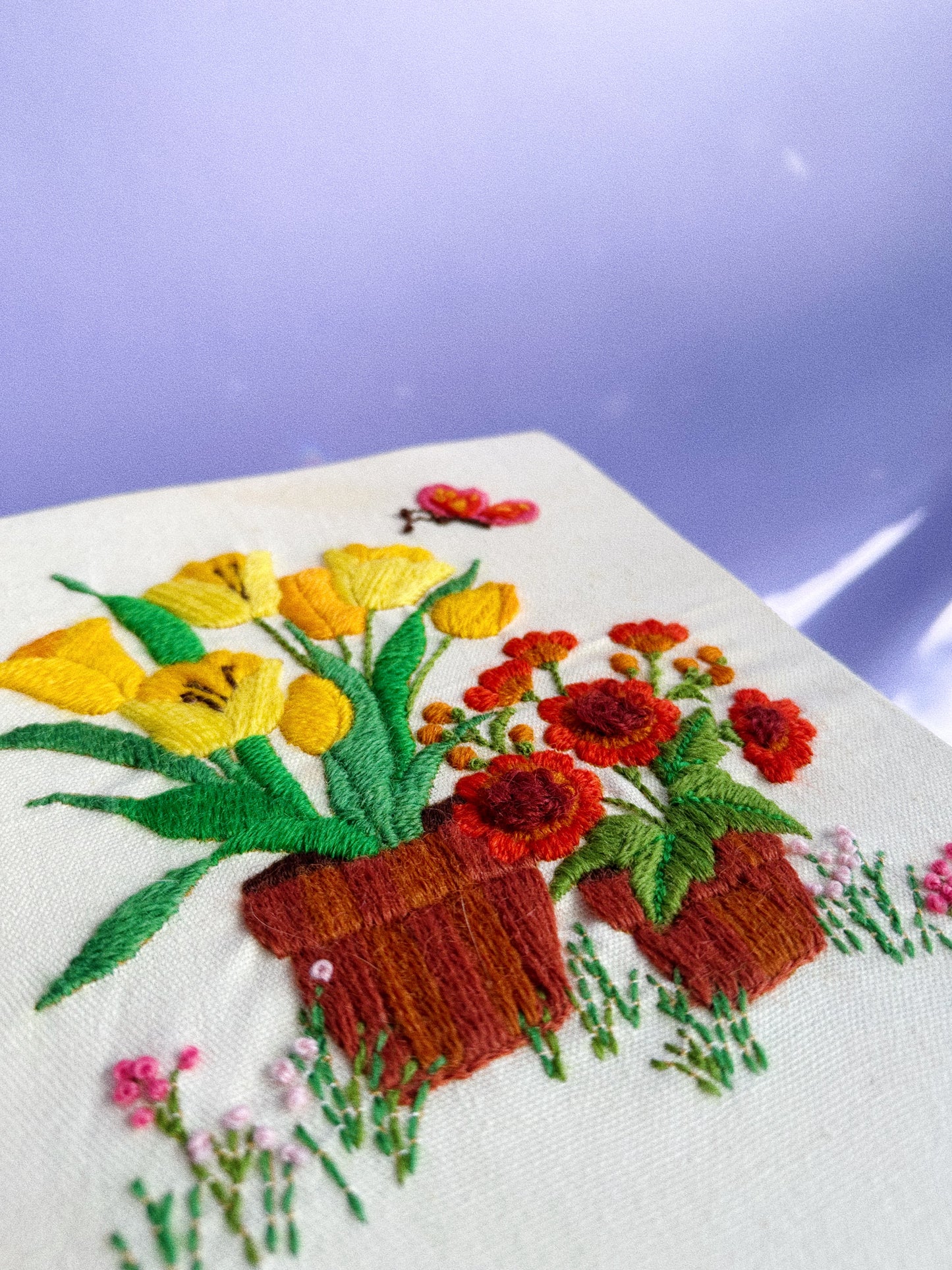 Vintage Unframed Tulips & Flowers Embroidered Crewel