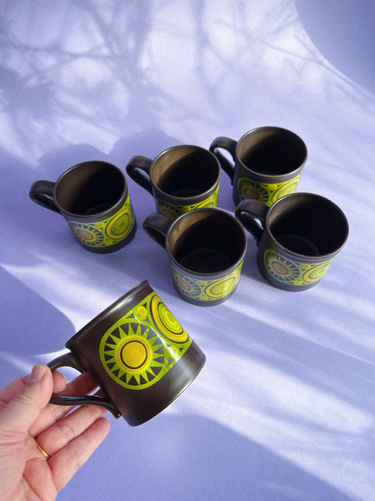 Vintage 1970s Staffordshire England Set of 6 Mugs