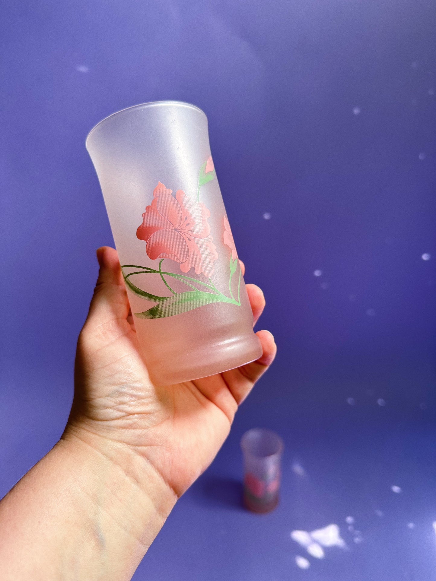 Vintage Pink Floral Libbey Glass Tumblers