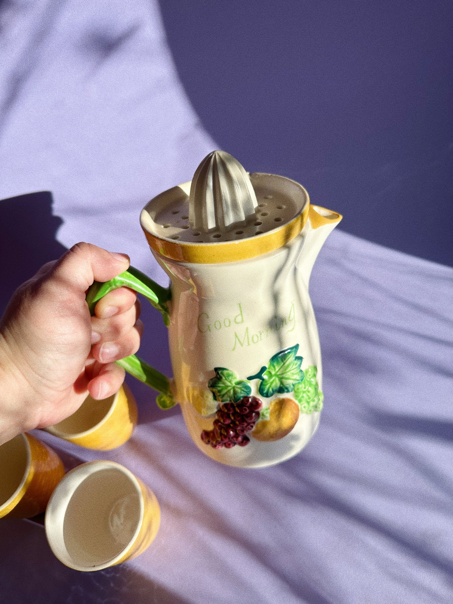 Vintage MCM Ceramic Juice Pitcher, Reamer & Cups - Japan