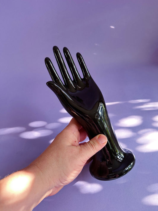 Black Glossy Glazed Ceramic Hand Sculpture