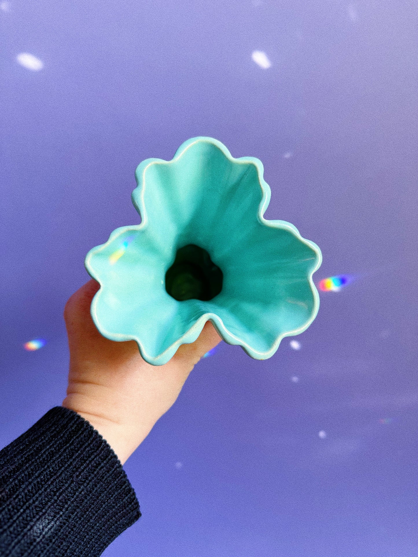 Vintage Seafoam Ruffle Vase Pottery