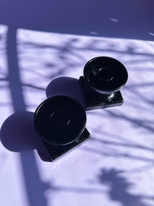 Vintage Black Depression Glass Candlesticks