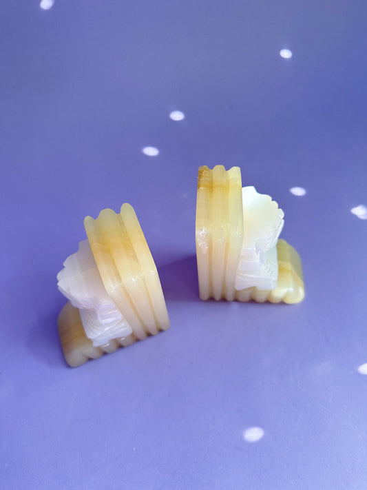 Vintage Mayan Tiki 5" Alabaster Stone Carved Bookends 1960's-70's