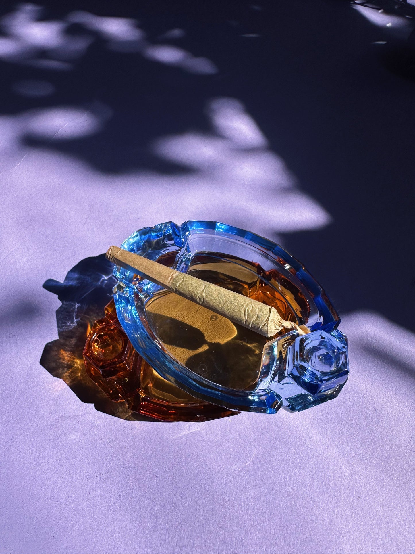 Vintage Blue & Amber Mini Glass Ashtrays