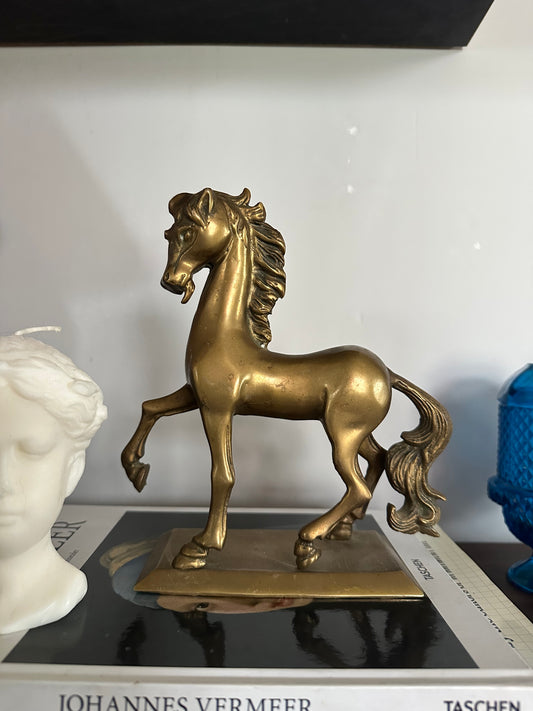 Heavy Brass Horse Figurine Gold 1982 Enesco MCM Decor Mid Century