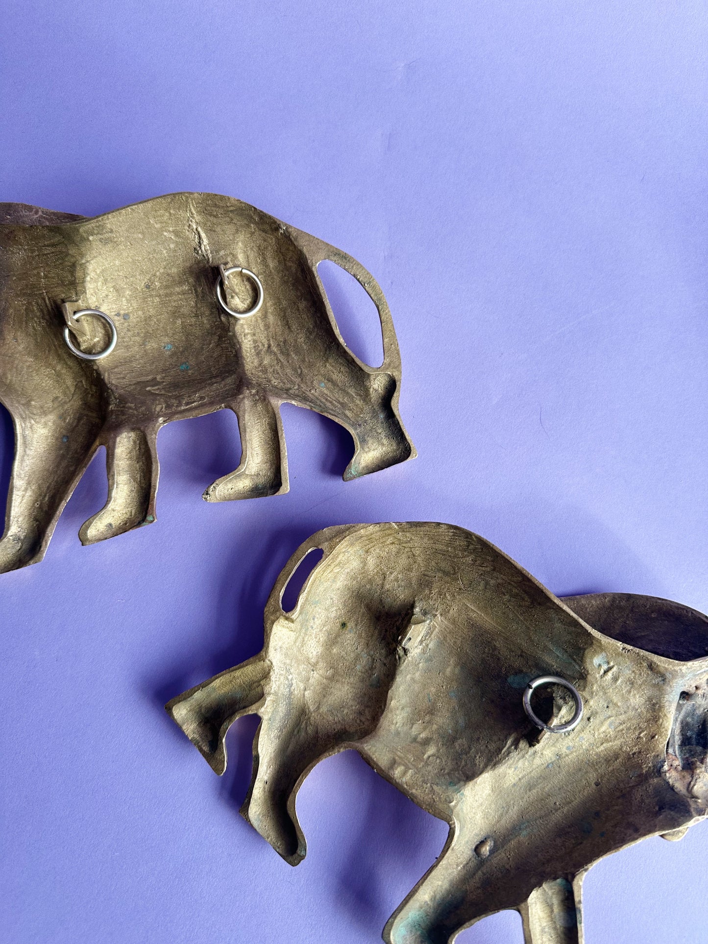 Vintage Brass Wall Hanging Elephant Pair