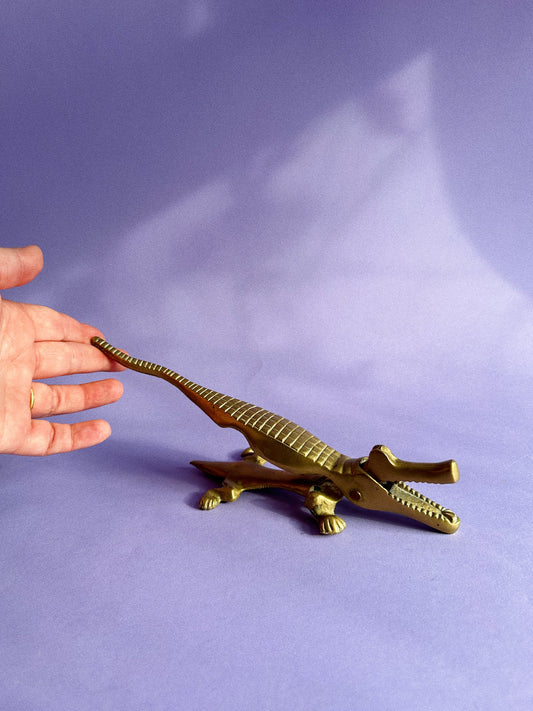 Vintage Solid Brass Crocodile Alligator Nutcracker Figurine