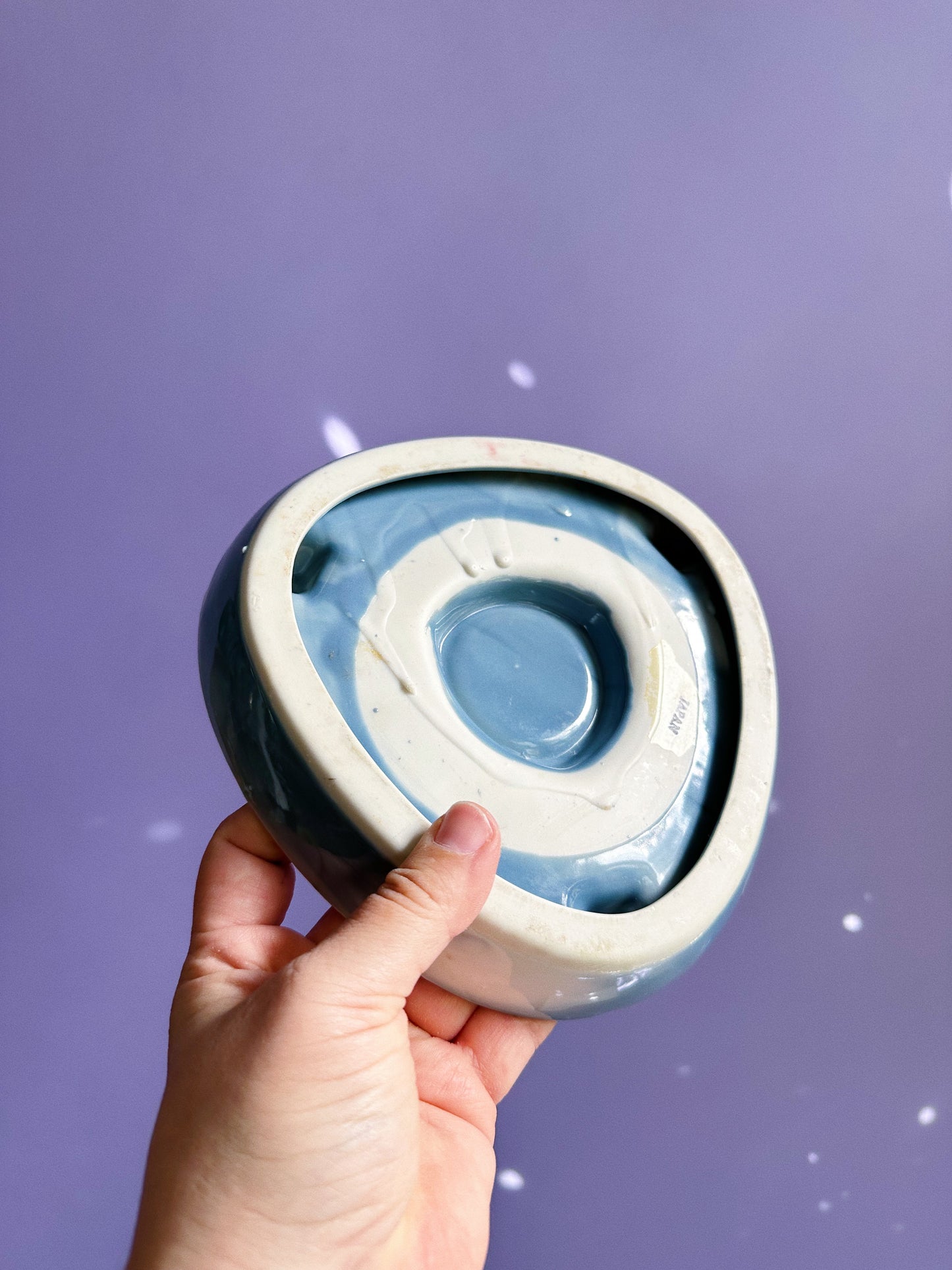 Vintage Glazed Ceramic Marbled Blue & White Ashtray / Throw Dish