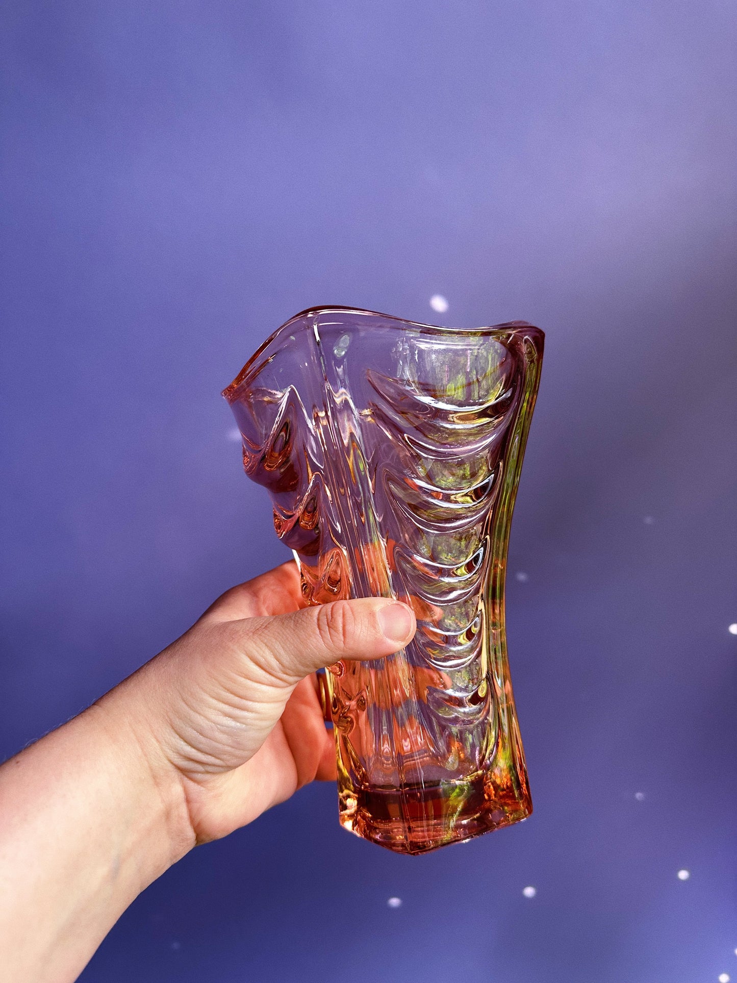 Czech Glass Pink Drapery Vase Vintage