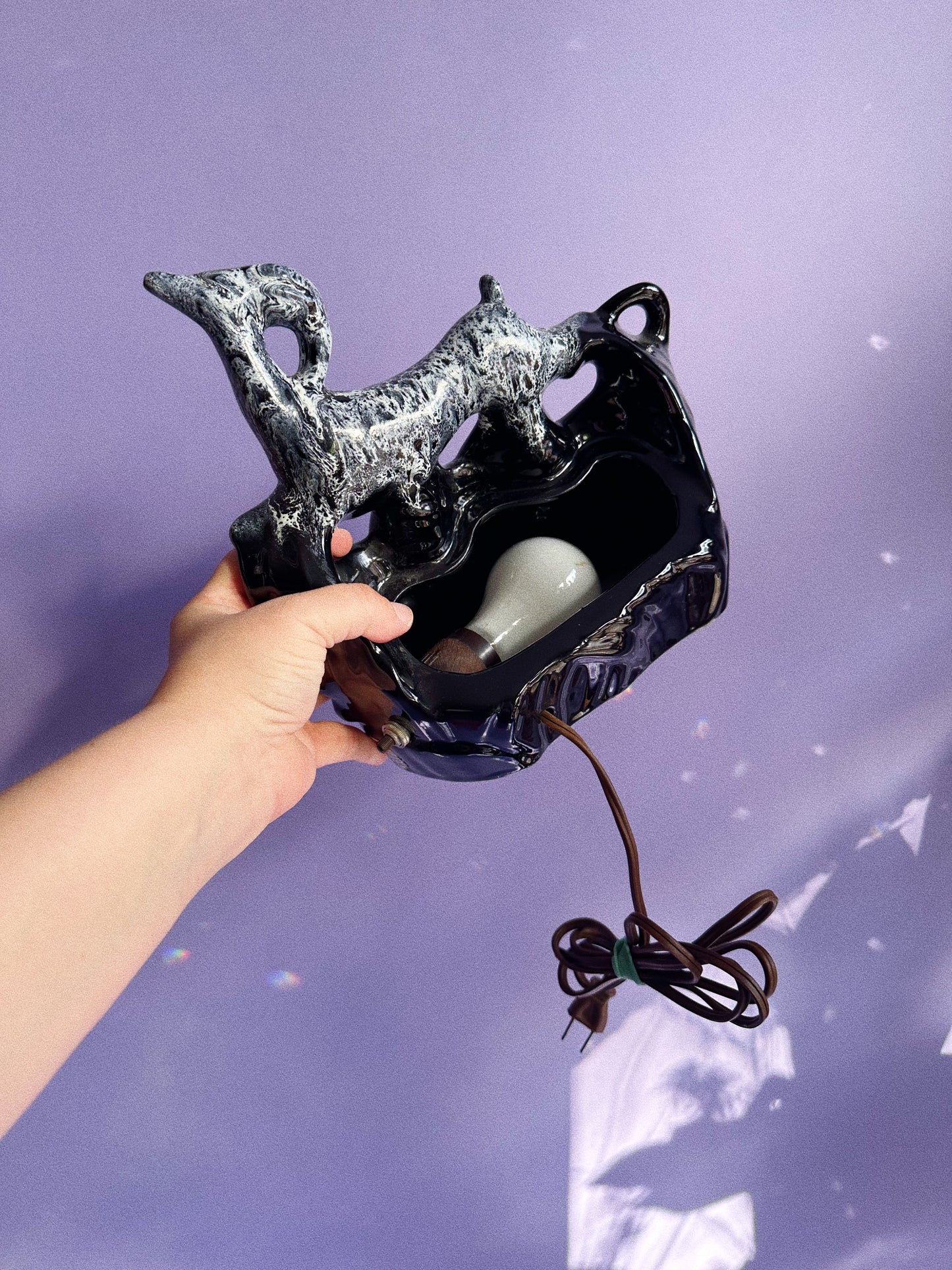 MCM Vintage Black and White Drip Deer / Impala TV Lamp