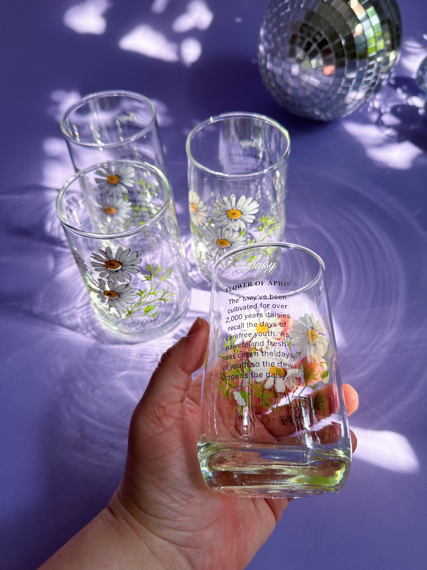 Vintage Daisy April Flower of the Month Brockway Glass Tumblers