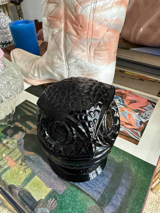 Vintage Fenton Glass Wise Owl Decision Maker Black Trinket Dish – Swivel Head