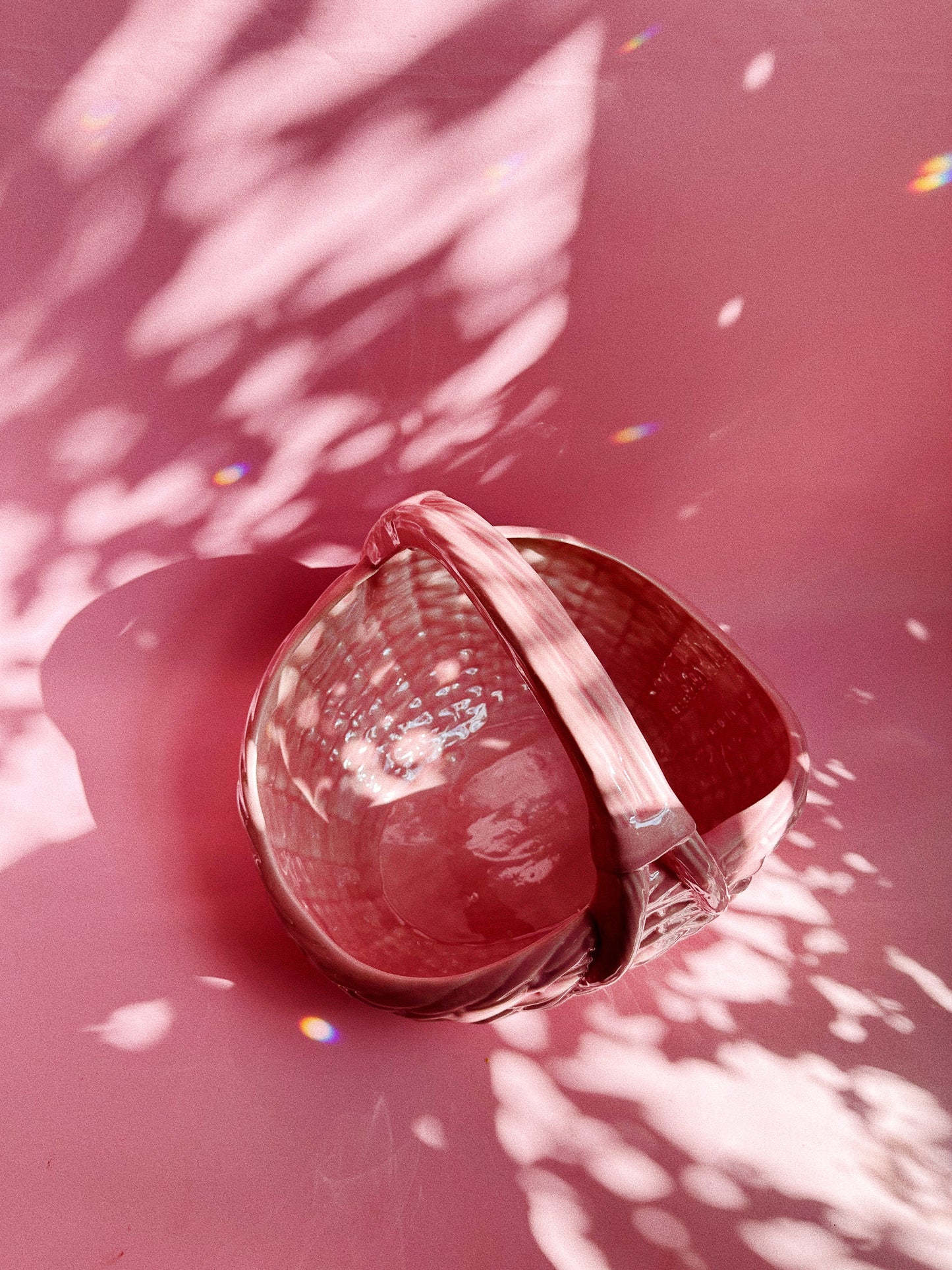 Large Vintage Ceramic Weaved Pink Basket