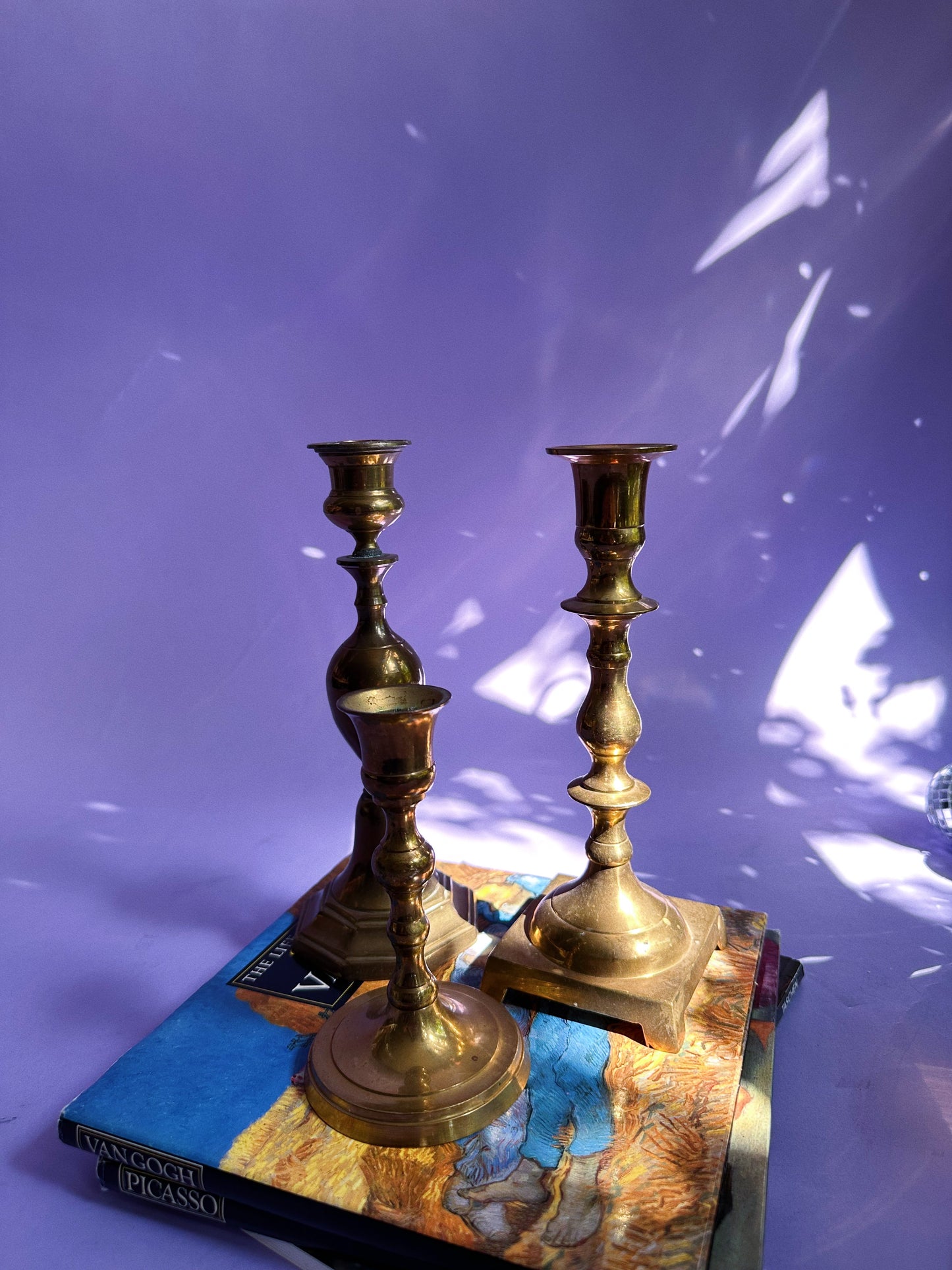 3 Vintage / Antique Mismatched Brass Candlesticks