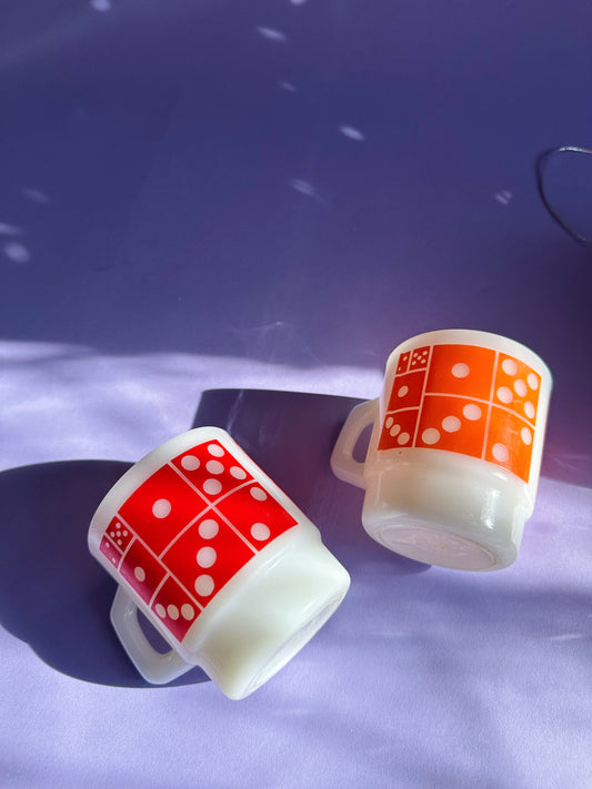 Vintage Orange & Red Domino Stacking Fire King Milk Glass Mugs