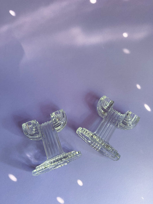 Vintage Anchor Hocking Glass Double Candlestick Holders Art Deco