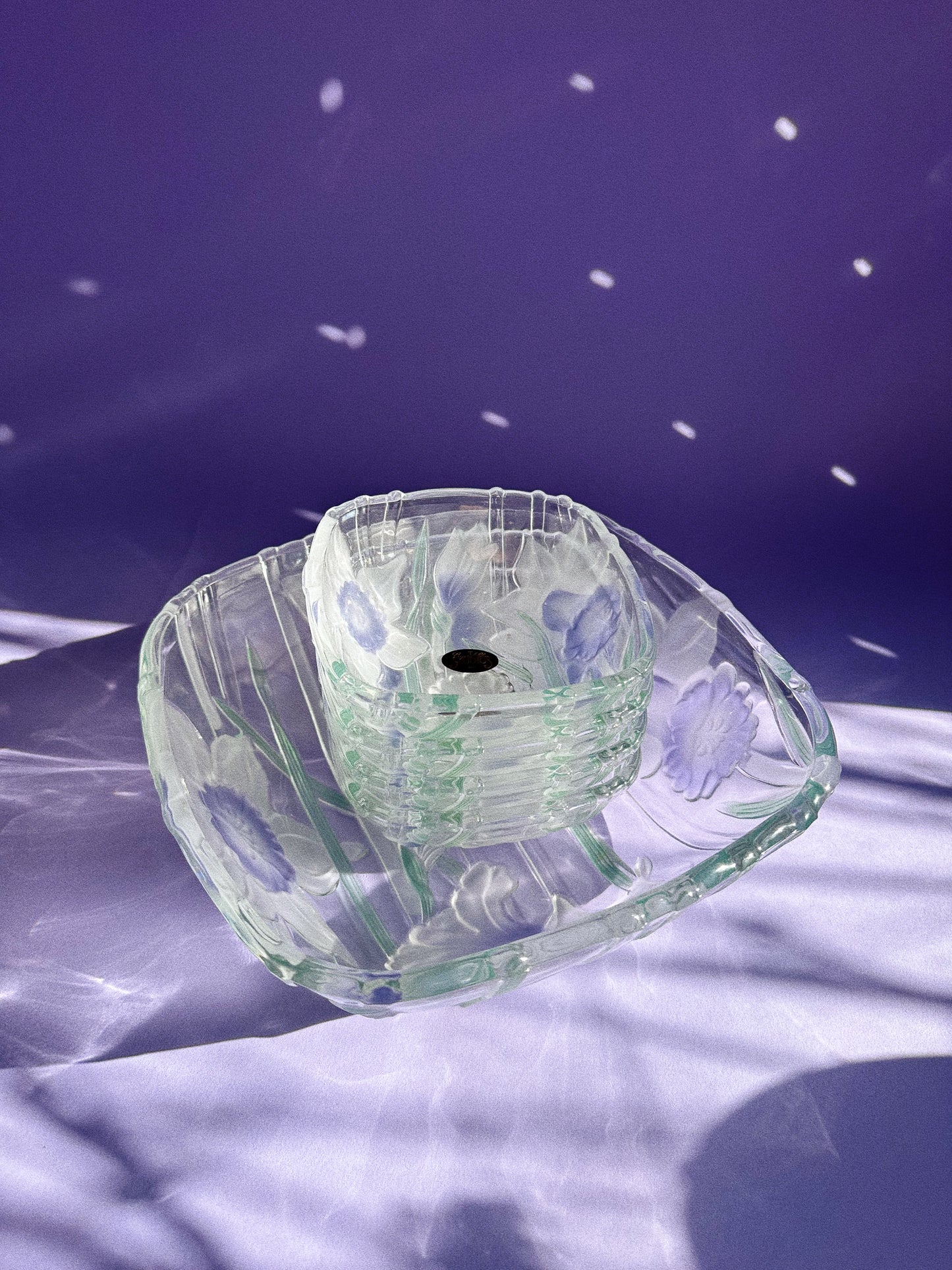 Vintage Crystal Clear Studios Purple Floral 5 Pc Bowl Set