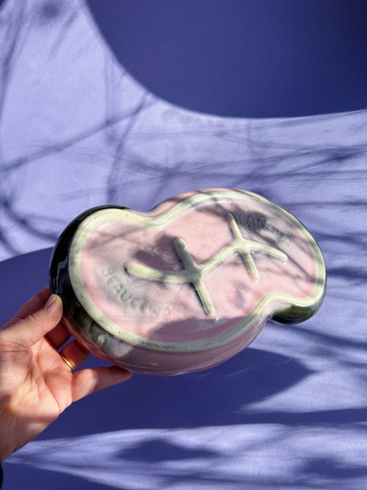 Vintage Beauceware 294 Pink Pottery Tray, Kidney Bean Wavy Ceramic Dish Planter