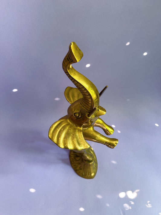 Vintage Brass Standing Elephant Statue Figure 17” Mid Century Tusks Heavy