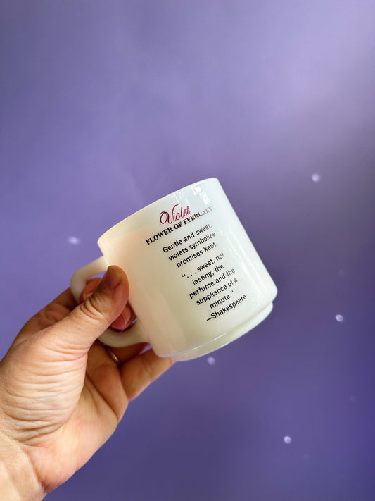 Vintage Brockway Flower of the Month Milk Glass Mug Violet February