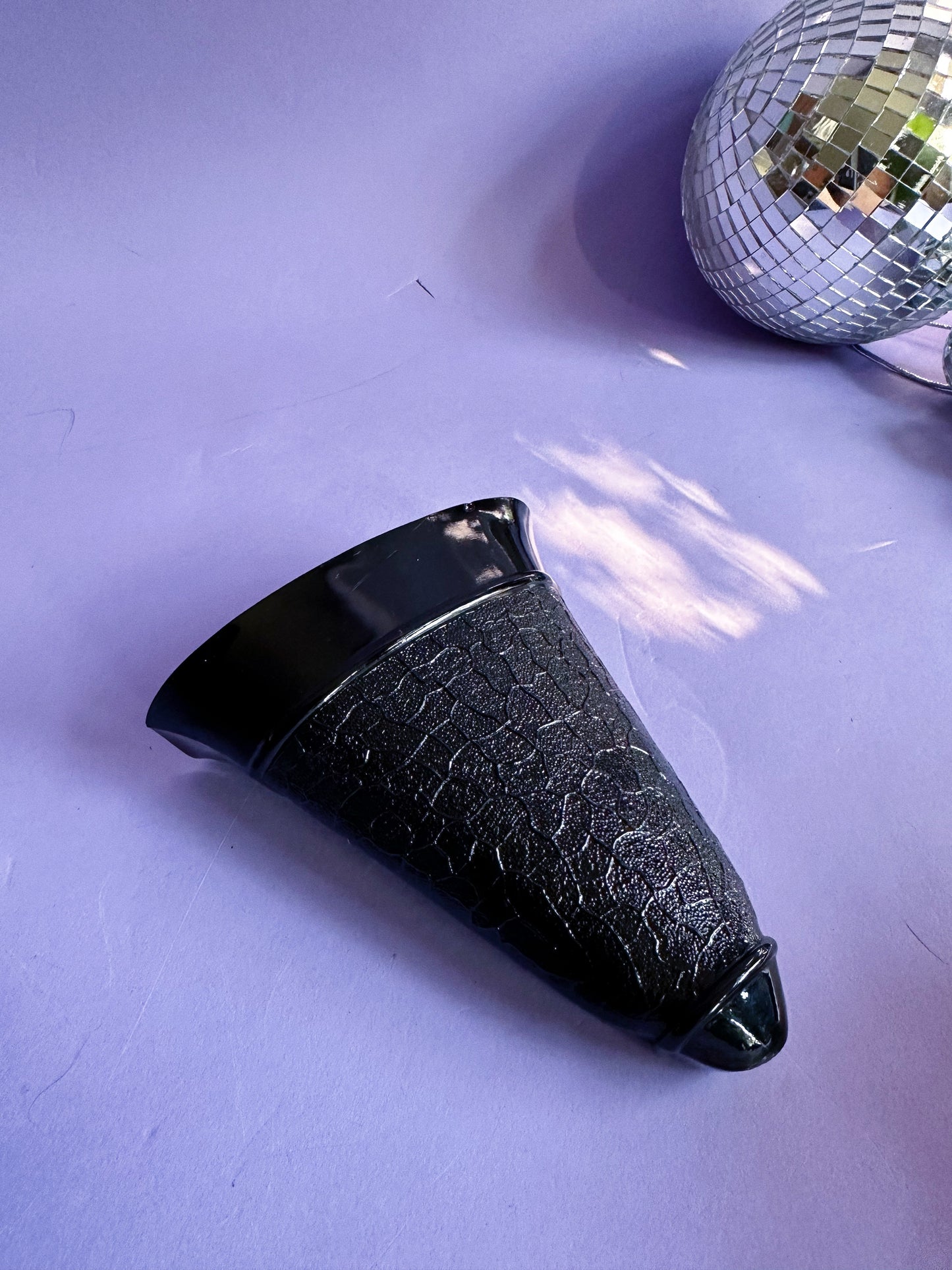 Old Black Glass Black Amethyst Wall Pocket Vase With Design