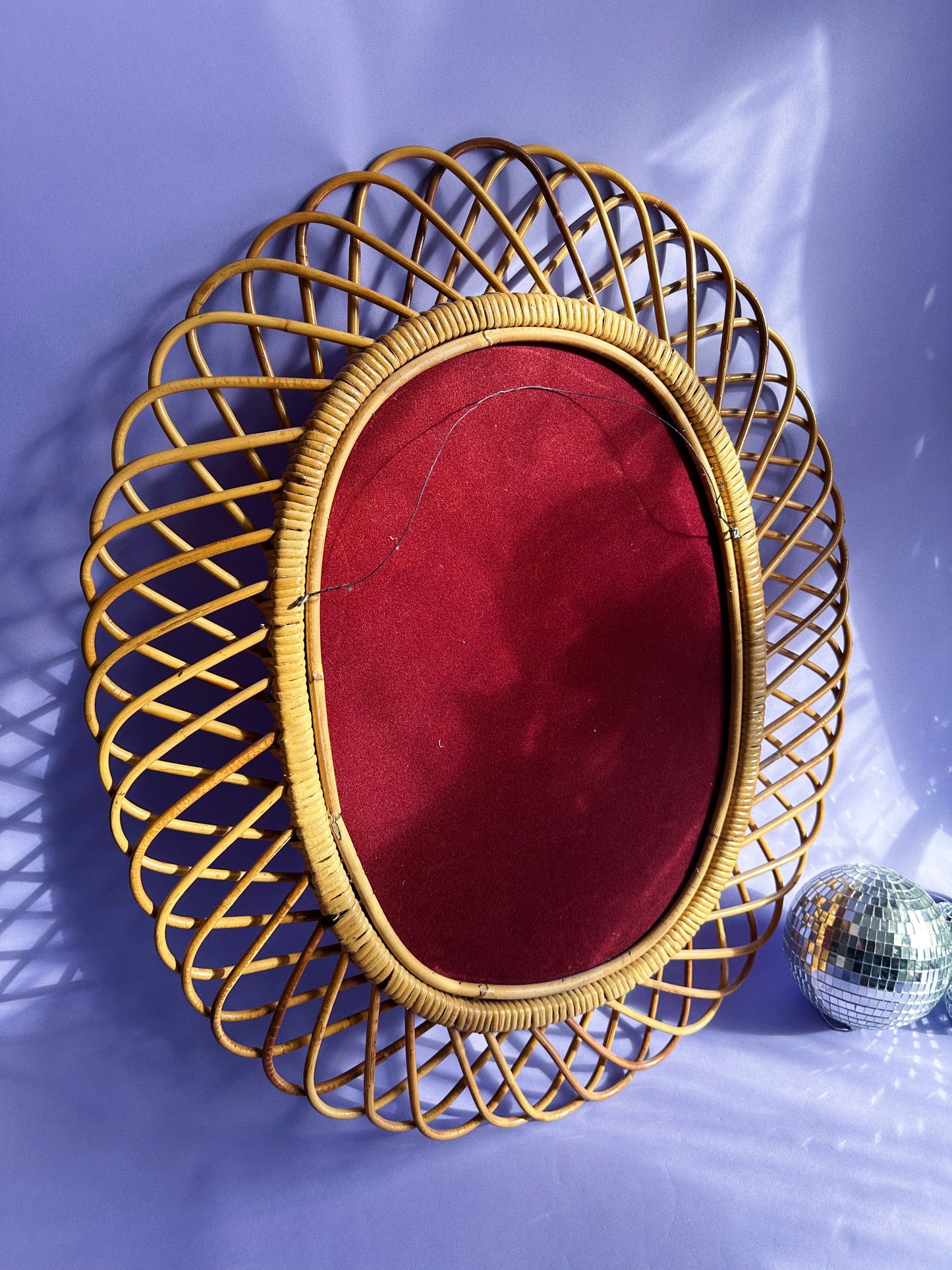 Rosenthal Netter Bamboo Rattan Mid Century Modern Oval Mirror MCM