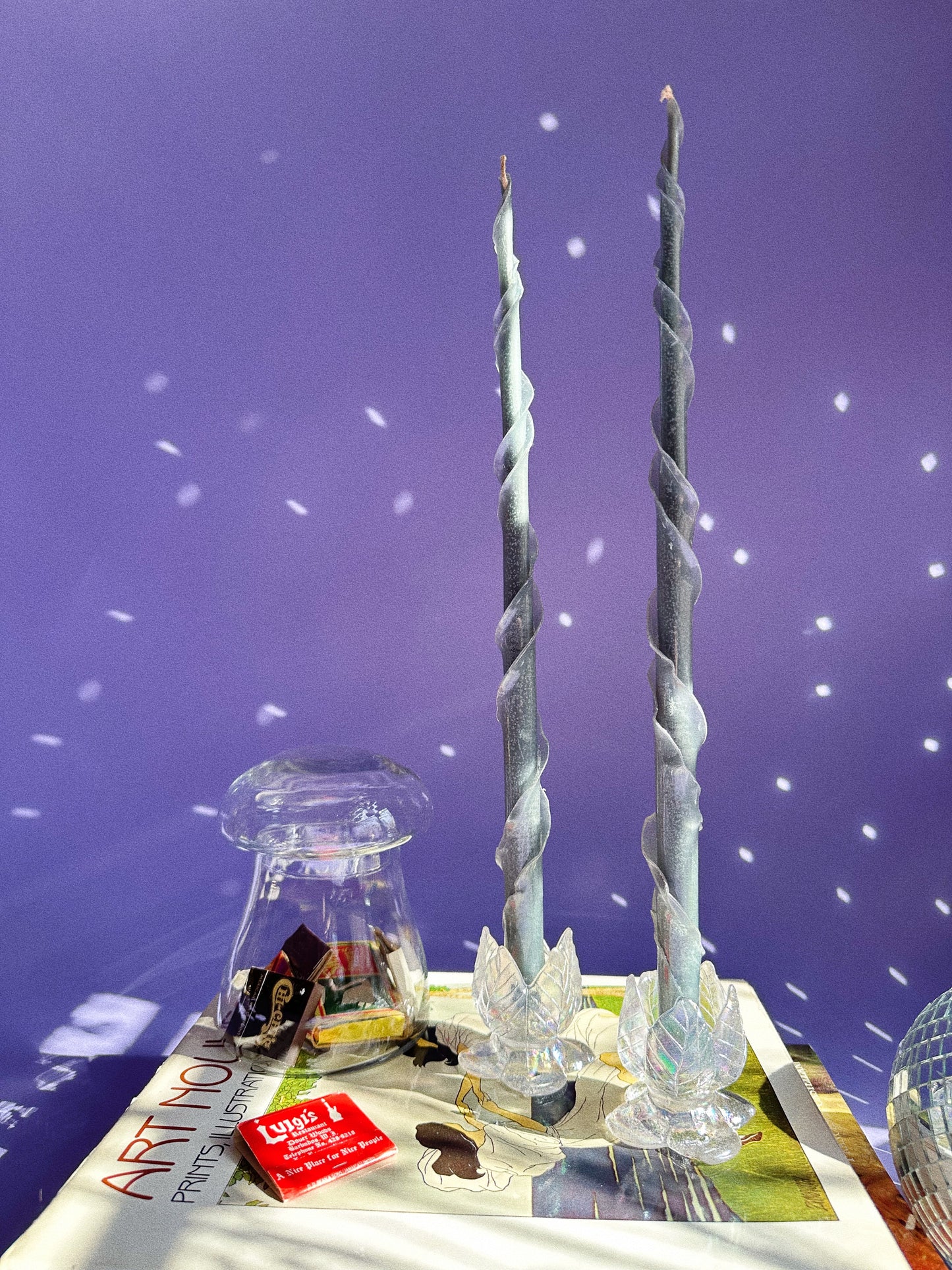 Vintage Faux Sage Coloured Spiral Taper Candles