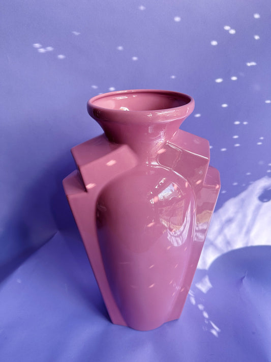 Large Vintage Rose / Dusty Rose Pink Post Modern Flower Floor Vase