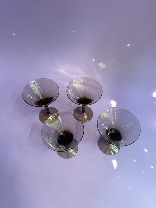 Vintage Smokey Black MCM Cocktail Stemware