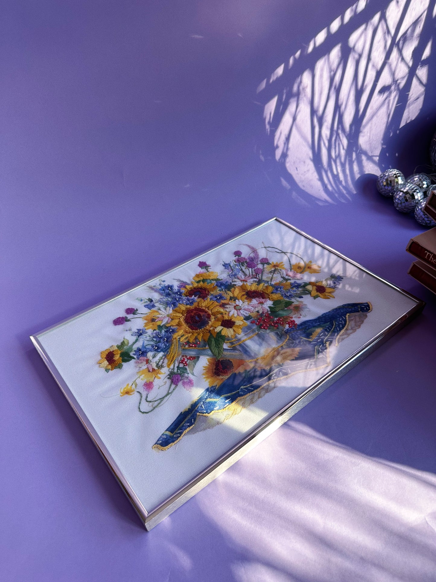 Vintage Sunflower Bouquet Crewel Embroidery Complete Needlepoint