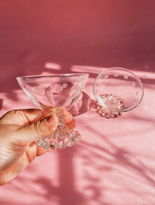 Vintage Anchor Hocking Etched Champagne Glasses or Sorbet Dishes w/ Boopee Base