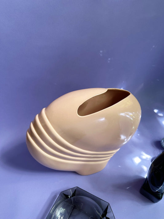 Large Pink Vintage 80's Art Deco Abstract Wave Ceramic Vase