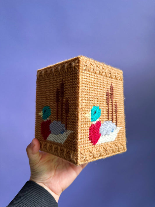 Vintage Cross Stitch Duck Tissue Box Cover