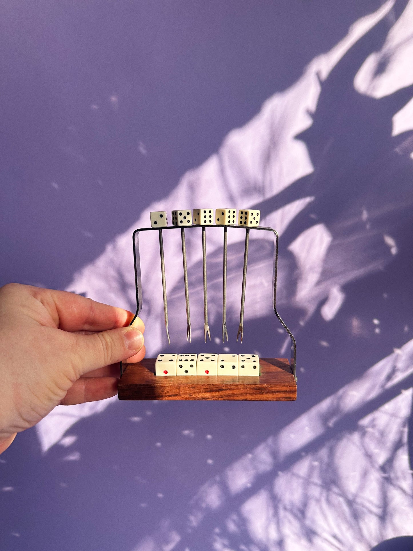 Vintage Dice Cocktail Picks with Holder: Mid-Century Martini Olive Sticks