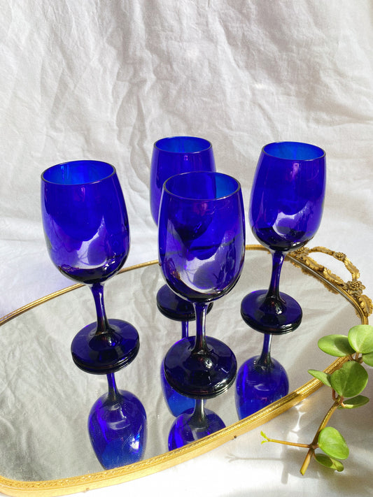 Vintage Libbey Cobalt Blue Wine / Water Glasses