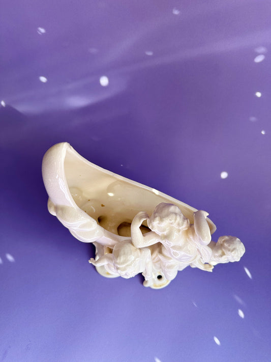 Vintage Porcelain Moon & Cherubs Planter / Vase