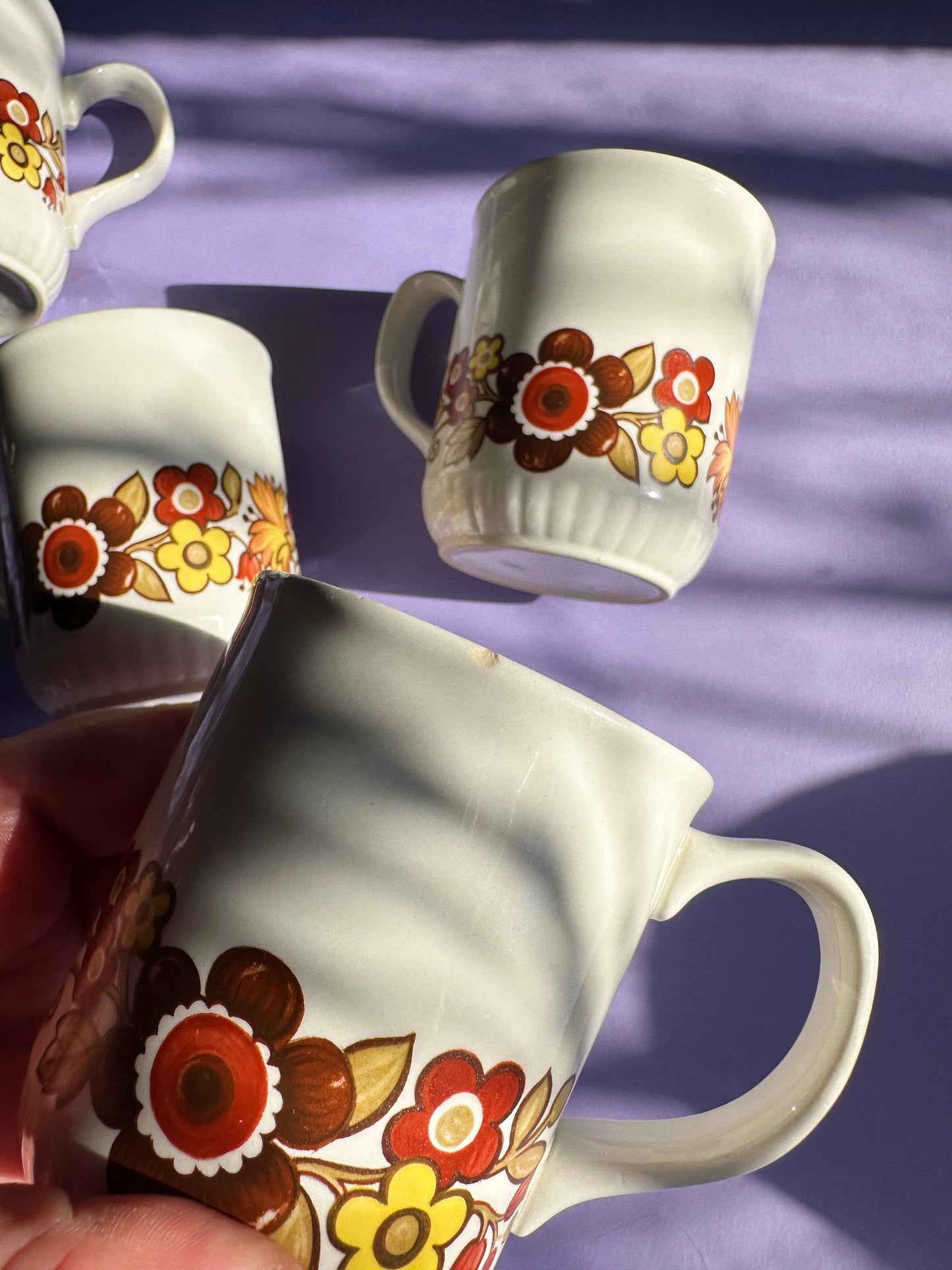 Vintage MYOTT ‘Festival’ Pattern Coffee Mugs, made in England
