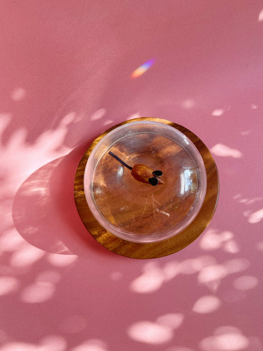 Vintage MCM Wood & Acrylic Cheese Plate w/ Wooden Mouse