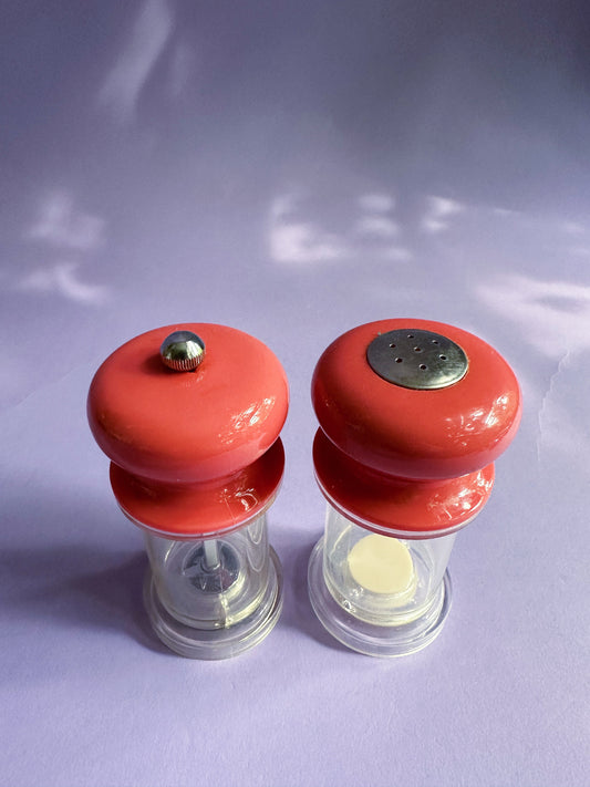 80s Vintage Lucite Dusty Rose Salt Shaker and Pepper Grinder