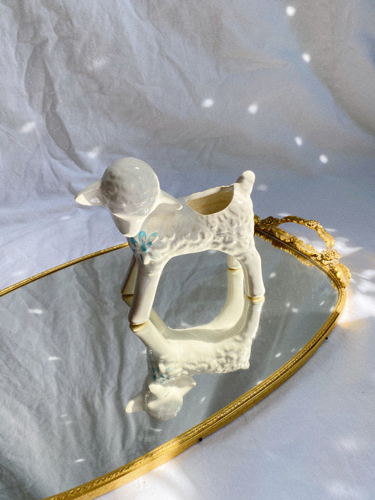 Vintage Nelson McCoy Pottery No. F51 Mold White Lamb 6" Planter c. 1950s