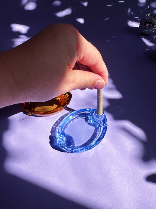Vintage Blue & Amber Mini Glass Ashtrays