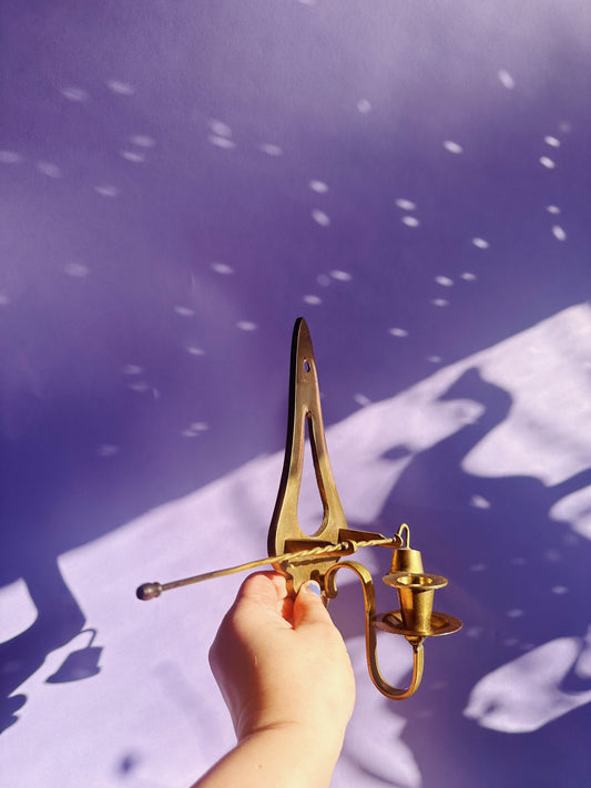 Vintage Mid Century Modern Brass Wall Sconce Candle Holder w/Snuffer