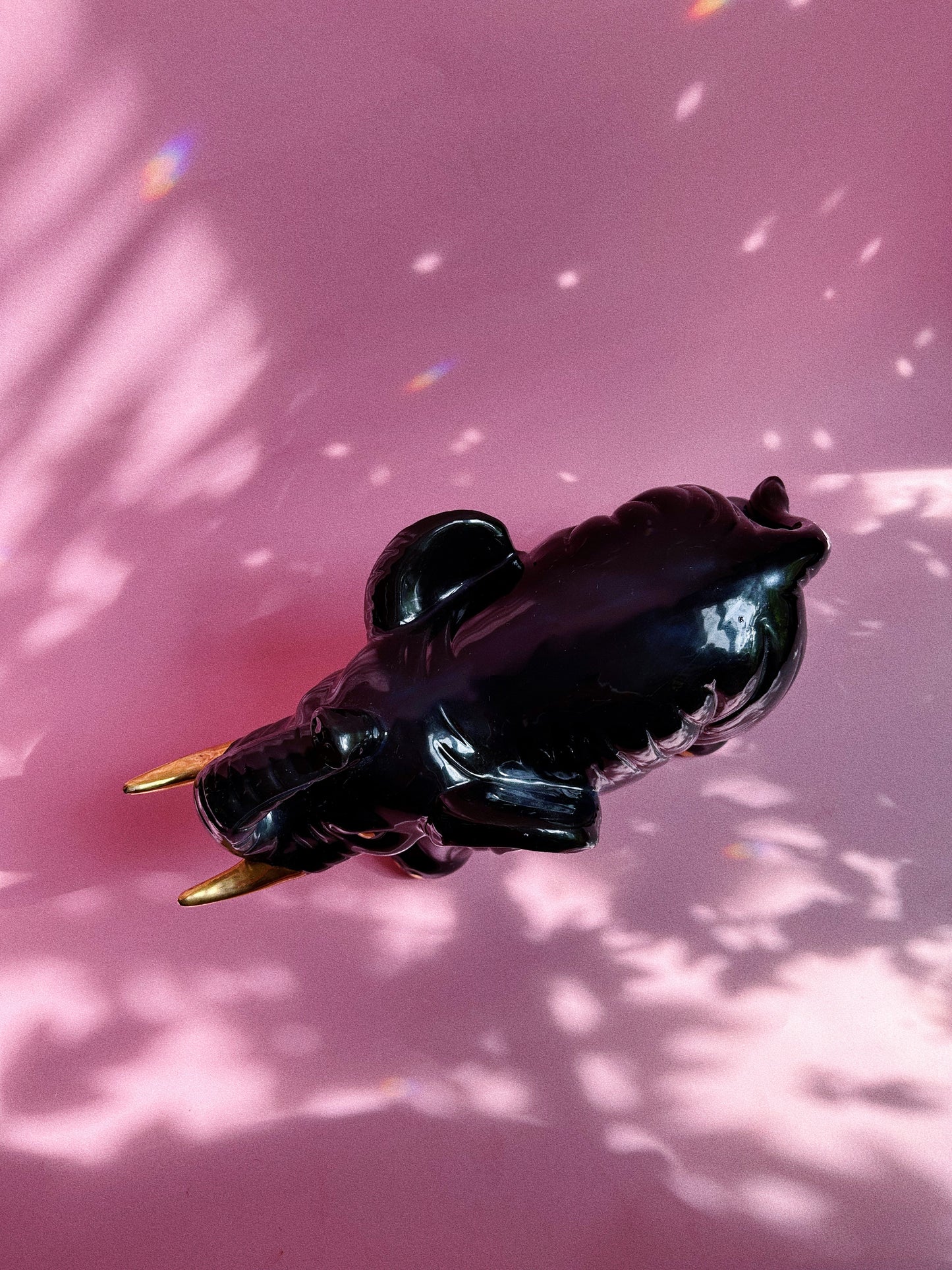 Large Vintage Black Ceramic Elephant Sculpture