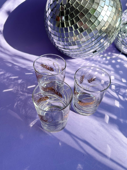 Vintage MCM Set of 3 Short Wheat Gold & White Tumblers